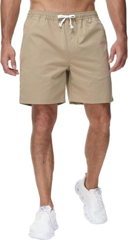 Yundobop Men's Casual 7 Inch Shorts Twill Drawstring Summer Beach Stretch Golf Shorts with Zipper Pockets in Kuwait