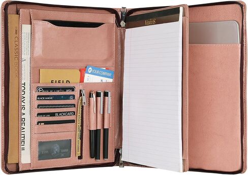 Vegan Leather Portfolio Organizer, Zippered Portfolio Binder Personalized Business Padfolio with Tablet Holder for A4 Letter Size Notepad & 13 Inch Laptop/Tablet - Black in Saudi Arabia