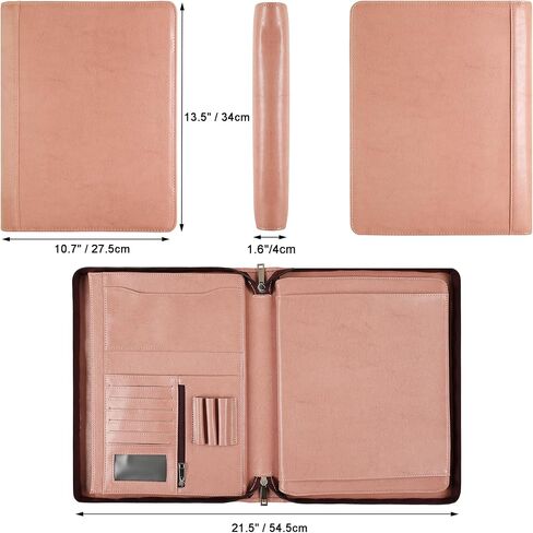 Vegan Leather Portfolio Organizer, Zippered Portfolio Binder Personalized Business Padfolio with Tablet Holder for A4 Letter Size Notepad & 13 Inch Laptop/Tablet - Black in Saudi Arabia