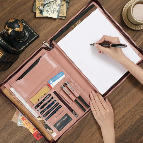 Vegan Leather Portfolio Organizer, Zippered Portfolio Binder Personalized Business Padfolio with Tablet Holder for A4 Letter Size Notepad & 13 Inch Laptop/Tablet - Black in Saudi Arabia