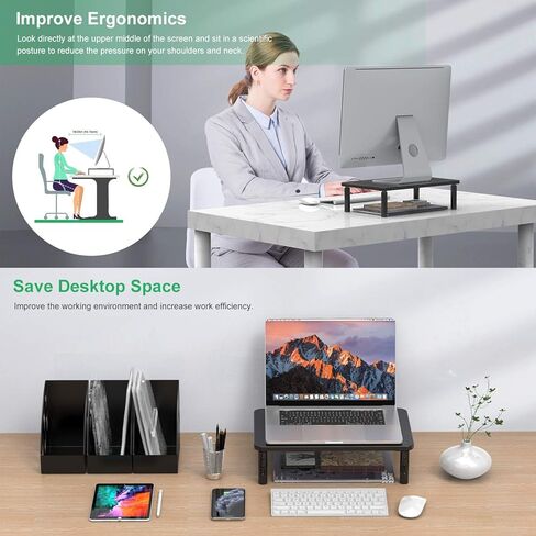حامل شاشة Minthouz، حامل شاشة كمبيوتر قابل للتعديل بارتفاع 3، حامل شاشة مريح مع مطاط مضاد للانزلاق، حامل سطح مكتب معدني عالي التحمل يصل إلى 44 رطلاً لطابعة الكمبيوتر المحمول iMac - أبيض in Kuwait