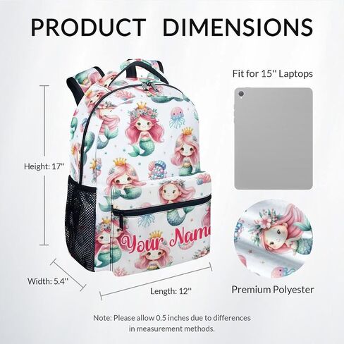 Girls Backpack for School, Mermaid Backpack for Elementary Preschool, Cute Kid Backpacks with Lunch Box and Pencil Case, 17" Lightweight Large Capacity Aesthetic Bookbag in Saudi Arabia