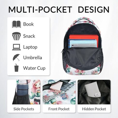 Girls Backpack for School, Mermaid Backpack for Elementary Preschool, Cute Kid Backpacks with Lunch Box and Pencil Case, 17" Lightweight Large Capacity Aesthetic Bookbag in Saudi Arabia