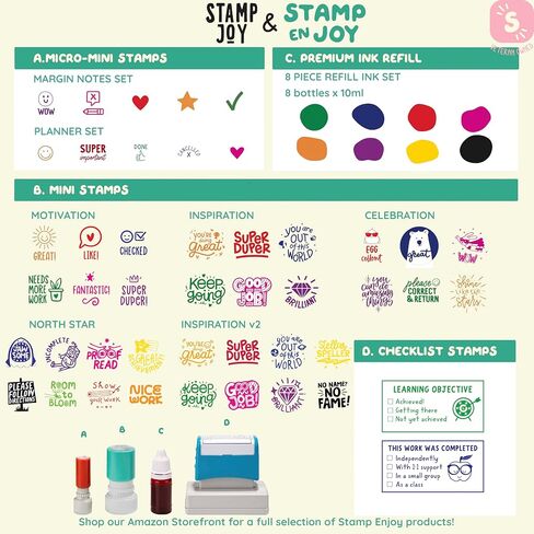 Stamp Joy - 6 Self-Ink Flash Stamp Set, Multicolor Teacher Stamps, Office Stationery Stamps, Pre-Inked, Refillable Stamps (Motivation Set) in Saudi Arabia