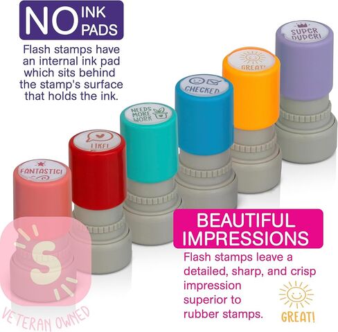 Stamp Joy - 6 Self-Ink Flash Stamp Set, Multicolor Teacher Stamps, Office Stationery Stamps, Pre-Inked, Refillable Stamps (Motivation Set) in Saudi Arabia