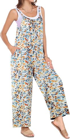 جمبسوت للنساء كاجوال بوهو بدون أكمام وحزام واسع الساق وزرة عصرية 2024 in Kuwait