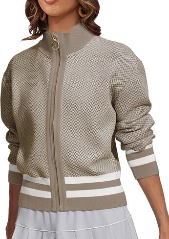 SuperPrity Cardigan Sweaters for Women Long Sleeve Zip Up Lightweight Knit Jacket 2024 Fashion Fall Baseball Coats Outwear in Kuwait