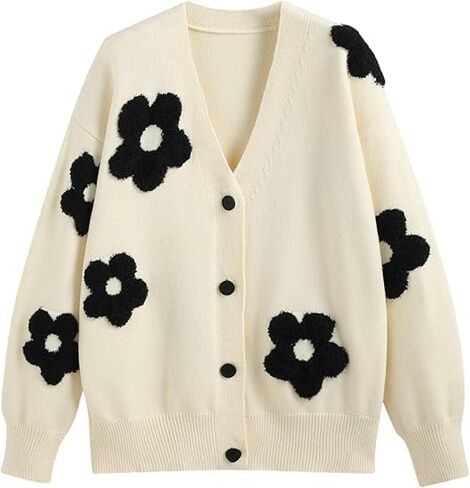 CIDER Cardigan Sweaters for Women V Neck Floral Women's Cardigans Knit Button Down 2024 Fall in Kuwait