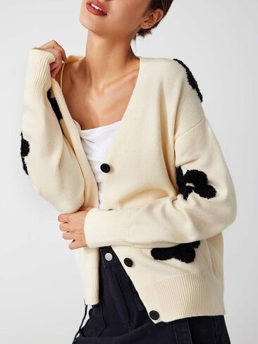 CIDER Cardigan Sweaters for Women V Neck Floral Women's Cardigans Knit Button Down 2024 Fall in Kuwait