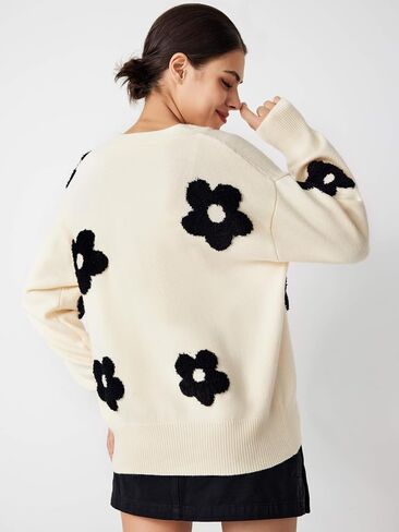 CIDER Cardigan Sweaters for Women V Neck Floral Women's Cardigans Knit Button Down 2024 Fall in Kuwait