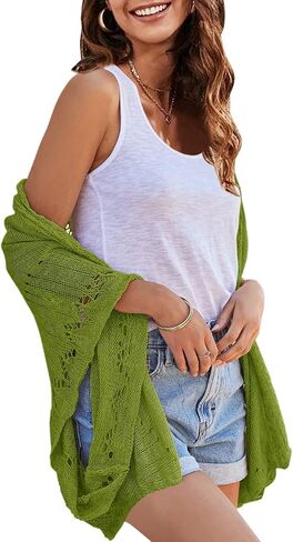 Ermonn Crochet Cardigan Sweaters for Women Open Front Kimono Batwing Sleeve Plain Casual Lightweight Outerwear in Saudi Arabia
