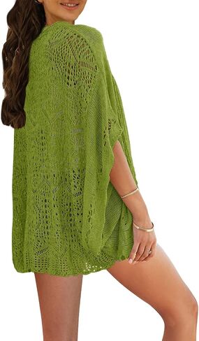 Ermonn Crochet Cardigan Sweaters for Women Open Front Kimono Batwing Sleeve Plain Casual Lightweight Outerwear in Saudi Arabia