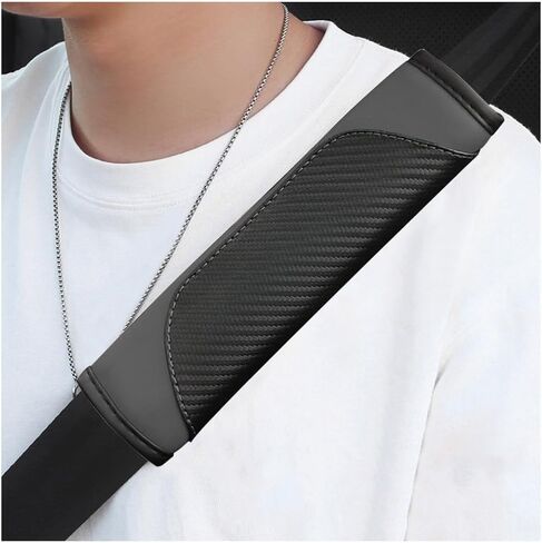 2 PCS Car Seat Belt Cover, Carbon Fiber Leather Auto Seat Belt Pads Cover, Safety Seatbelt Shoulder Strap Covers Protect Your Neck and Shoulder, Universal Car Accessories (Black+Yellow) in Saudi Arabia