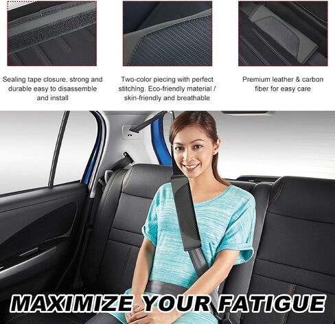 2 PCS Car Seat Belt Cover, Carbon Fiber Leather Auto Seat Belt Pads Cover, Safety Seatbelt Shoulder Strap Covers Protect Your Neck and Shoulder, Universal Car Accessories (Black+Yellow) in Saudi Arabia