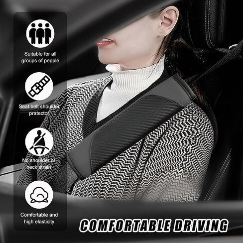2 PCS Car Seat Belt Cover, Carbon Fiber Leather Auto Seat Belt Pads Cover, Safety Seatbelt Shoulder Strap Covers Protect Your Neck and Shoulder, Universal Car Accessories (Black+Yellow) in Saudi Arabia