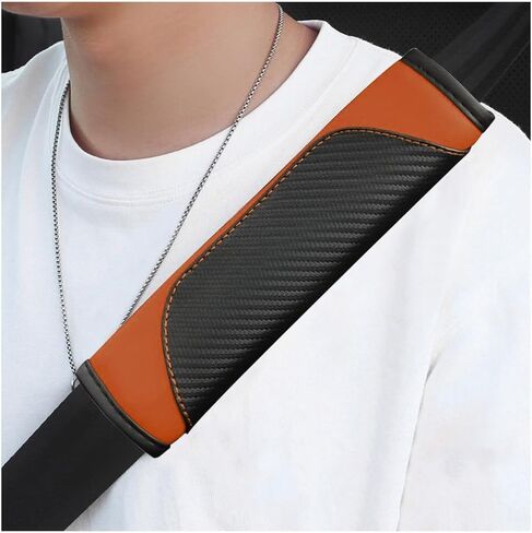2 PCS Car Seat Belt Cover, Carbon Fiber Leather Auto Seat Belt Pads Cover, Safety Seatbelt Shoulder Strap Covers Protect Your Neck and Shoulder, Universal Car Accessories (Black+Yellow) in Saudi Arabia