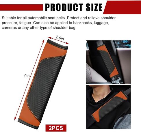 2 PCS Car Seat Belt Cover, Carbon Fiber Leather Auto Seat Belt Pads Cover, Safety Seatbelt Shoulder Strap Covers Protect Your Neck and Shoulder, Universal Car Accessories (Black+Yellow) in Saudi Arabia