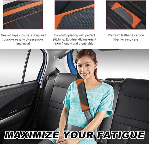 2 PCS Car Seat Belt Cover, Carbon Fiber Leather Auto Seat Belt Pads Cover, Safety Seatbelt Shoulder Strap Covers Protect Your Neck and Shoulder, Universal Car Accessories (Black+Yellow) in Saudi Arabia