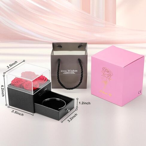 Preserved Red Rose Flowers Gift Box with Bonus Bracelet - Perfect Surprise Gift for Anniversaries, Birthdays - Ideal for Girlfriend, Mother in Saudi Arabia
