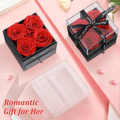 Preserved Red Rose Flowers Gift Box with Bonus Bracelet - Perfect Surprise Gift for Anniversaries, Birthdays - Ideal for Girlfriend, Mother in Saudi Arabia