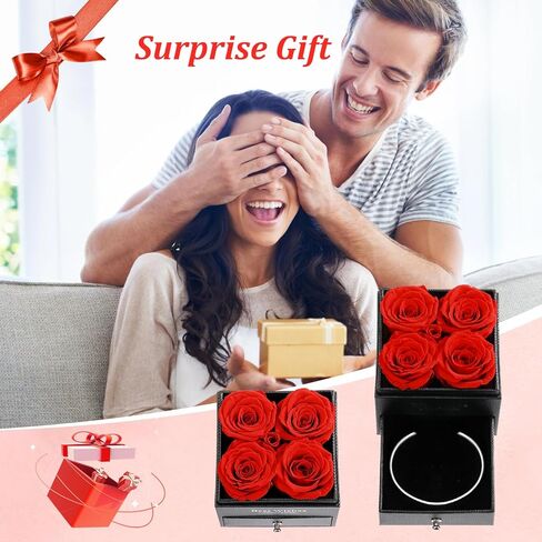 Preserved Red Rose Flowers Gift Box with Bonus Bracelet - Perfect Surprise Gift for Anniversaries, Birthdays - Ideal for Girlfriend, Mother in Saudi Arabia