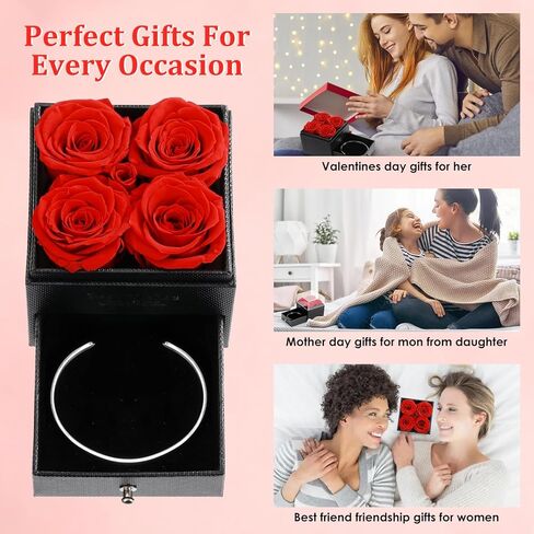 Preserved Red Rose Flowers Gift Box with Bonus Bracelet - Perfect Surprise Gift for Anniversaries, Birthdays - Ideal for Girlfriend, Mother in Saudi Arabia
