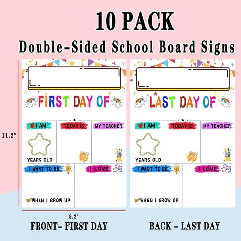 First & Last Day of School Board - 10pack Back to School Sign - Double Sided 1st Day of Kindergarten Preschool Chalkboard Photo Prop, Back to School Gifts for Kids Girls Boys - 8 X 11" in Saudi Arabia