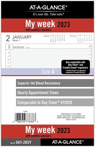 عبوة إعادة تعبئة المخطط الأسبوعي AT-A-GLANCE 2024، 3-1/4 بوصة × 6-1/2 بوصة، جيب، سلكي (064-287-24) in Saudi Arabia
