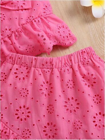SHENHE Girl's Cute Short Sets 2 Piece Outfits Ruffle Pointelle Summer Sets Bow Knot Cami and Skirt in Saudi Arabia