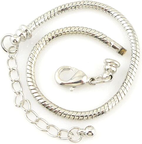 RUBYCA 10pcs White Silver Plated Lobster European Style Snake Chain Bracelet fit Charm Beads 6.7" in Kuwait