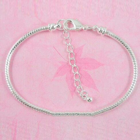 RUBYCA 10pcs White Silver Plated Lobster European Style Snake Chain Bracelet fit Charm Beads 6.7" in Kuwait