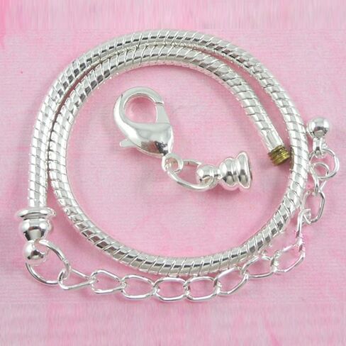 RUBYCA 10pcs White Silver Plated Lobster European Style Snake Chain Bracelet fit Charm Beads 6.7" in Kuwait