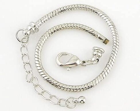 RUBYCA 10pcs White Silver Plated Lobster European Style Snake Chain Bracelet fit Charm Beads 6.7" in Kuwait