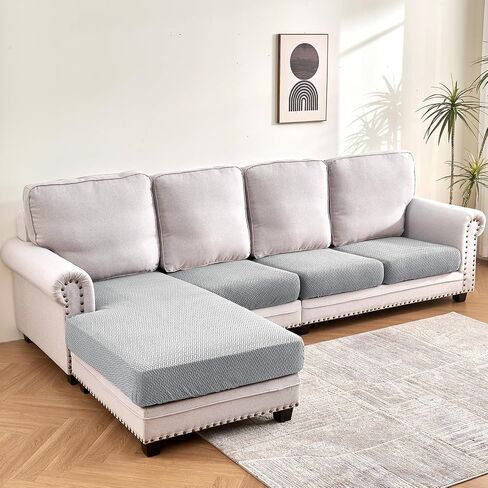 Deep Dream Sectional Couch Covers 4 Pieces Stretch Couch Cushion Covers for Left/Right Sectional Couch Dogs Pet L Shaped Anti-Slip Sofa Slipcovers (3 Seater + 1 Chaise, Dark Grey) in Saudi Arabia