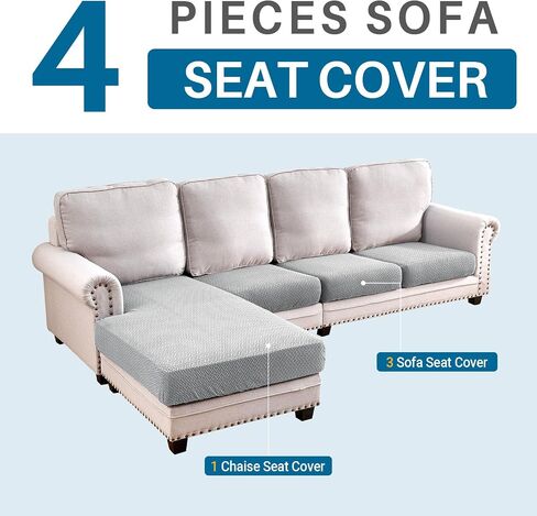 Deep Dream Sectional Couch Covers 4 Pieces Stretch Couch Cushion Covers for Left/Right Sectional Couch Dogs Pet L Shaped Anti-Slip Sofa Slipcovers (3 Seater + 1 Chaise, Dark Grey) in Saudi Arabia