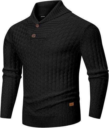 JMIERR Men's Shawl Collar Pullover Sweater Casual Slim Fit Button Textured Knit Sweaters in Saudi Arabia