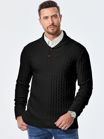 JMIERR Men's Shawl Collar Pullover Sweater Casual Slim Fit Button Textured Knit Sweaters in Saudi Arabia