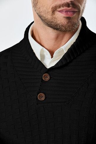 JMIERR Men's Shawl Collar Pullover Sweater Casual Slim Fit Button Textured Knit Sweaters in Saudi Arabia