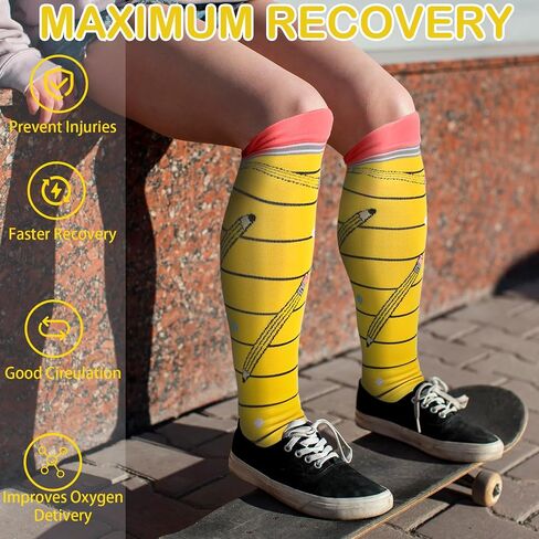 2 Pairs Pencil Socks for Men or Women, Funny Crazy Silly Knee High Socks Back to School Socks for Pencil Lover Teacher Students(S/M) in Saudi Arabia