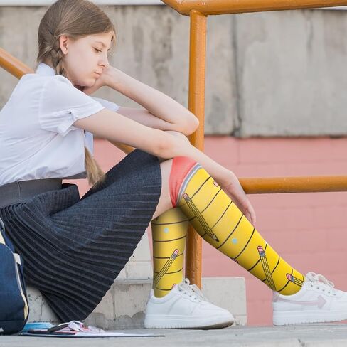 2 Pairs Pencil Socks for Men or Women, Funny Crazy Silly Knee High Socks Back to School Socks for Pencil Lover Teacher Students(S/M) in Saudi Arabia