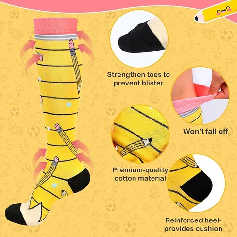 2 Pairs Pencil Socks for Men or Women, Funny Crazy Silly Knee High Socks Back to School Socks for Pencil Lover Teacher Students(S/M) in Saudi Arabia