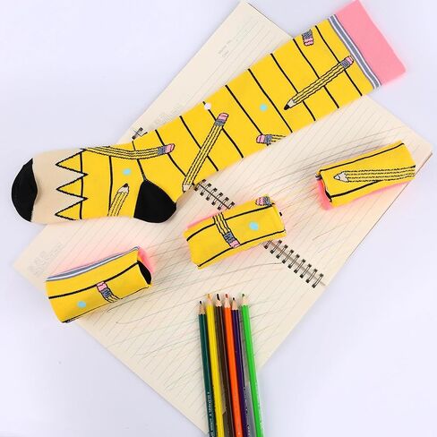 2 Pairs Pencil Socks for Men or Women, Funny Crazy Silly Knee High Socks Back to School Socks for Pencil Lover Teacher Students(S/M) in Saudi Arabia