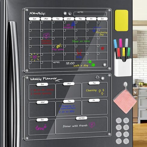 16x12 inch Magnetic Calendar for Fridge, 2 Pack Reusable Acrylic Fridge Calendar, Clear Dry Erase Board Monthly & Weekly Planning Board in Kuwait