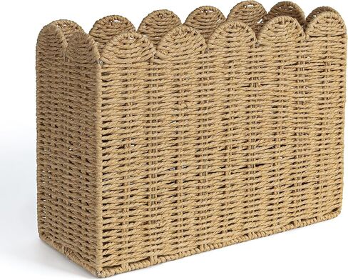 AELS Woven Natural Fibre Magazine Holder, Scalloped Edge Magazine Rack Floor, Hand-woven Magazine Organizer, Magazine Basket, Boho Modern Farmhouse Book Basket, File Newspaper Mail Holder for Office in Kuwait
