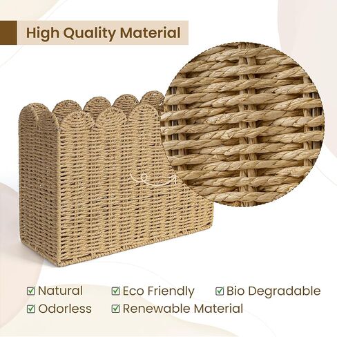 AELS Woven Natural Fibre Magazine Holder, Scalloped Edge Magazine Rack Floor, Hand-woven Magazine Organizer, Magazine Basket, Boho Modern Farmhouse Book Basket, File Newspaper Mail Holder for Office in Kuwait