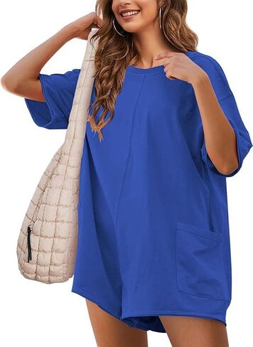 تي شيرت نسائي قطعة واحدة بأكمام قصيرة وزرة رياضية كاجوال للتمارين الرياضية in Saudi Arabia