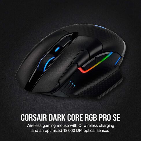 Corsair Dark Core RGB Pro, Wireless FPS/MOBA Gaming Mouse with SLIPSTREAM Technology, Black, Backlit RGB LED, 18000 DPI, Optical,CH-9315411-NA (Renewed) in Kuwait