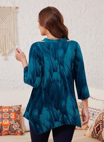 بلوزات Amrto للسيدات بمقاسات كبيرة ورقبة على شكل V وأكمام 3/4 بلوزات أنيقة غير رسمية للارتداء مع السراويل الضيقة in Kuwait