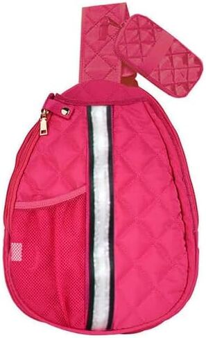Jillian Bounce Berry Pink Striped 12 x 16 Inch Quilted Nylon Womens Pickleball Sport Sling Bag in Saudi Arabia