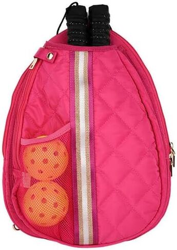 Jillian Bounce Berry Pink Striped 12 x 16 Inch Quilted Nylon Womens Pickleball Sport Sling Bag in Saudi Arabia